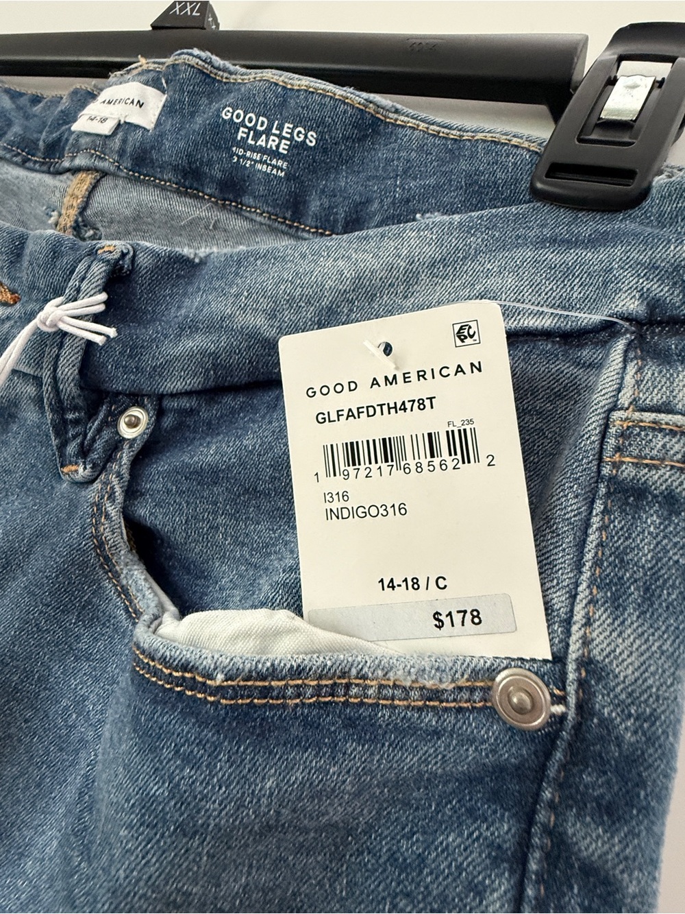 Good American Light Blue High-Rise Flare Jeans - Picture 5 of 7